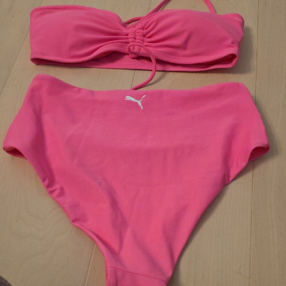 Puma Bright Pink Bandeau Two-Piece Swim Set